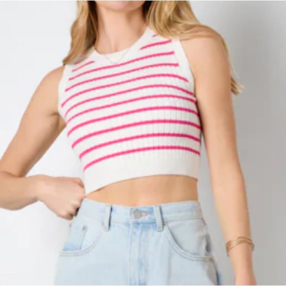 Pink and White Stripped Vestique Tank